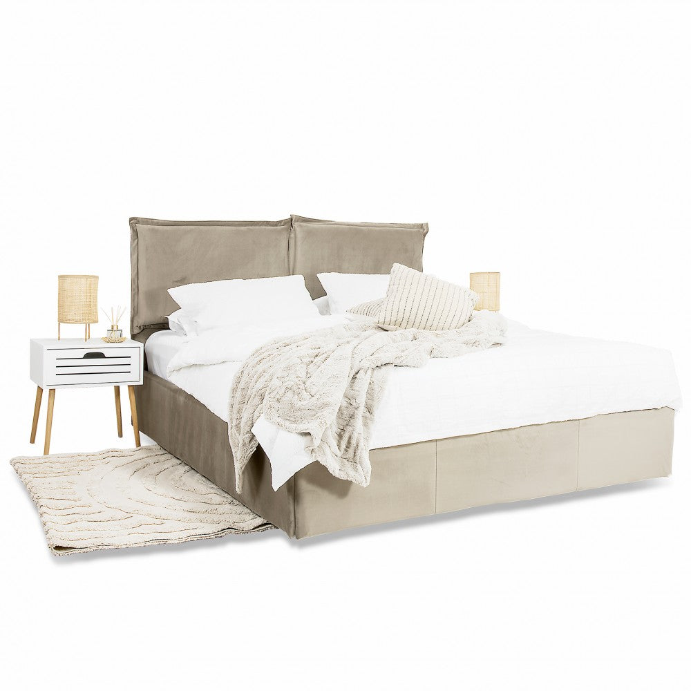 Pat tapitat Giulia cu somiera rabatabila si spatiu de depozitare, Blue